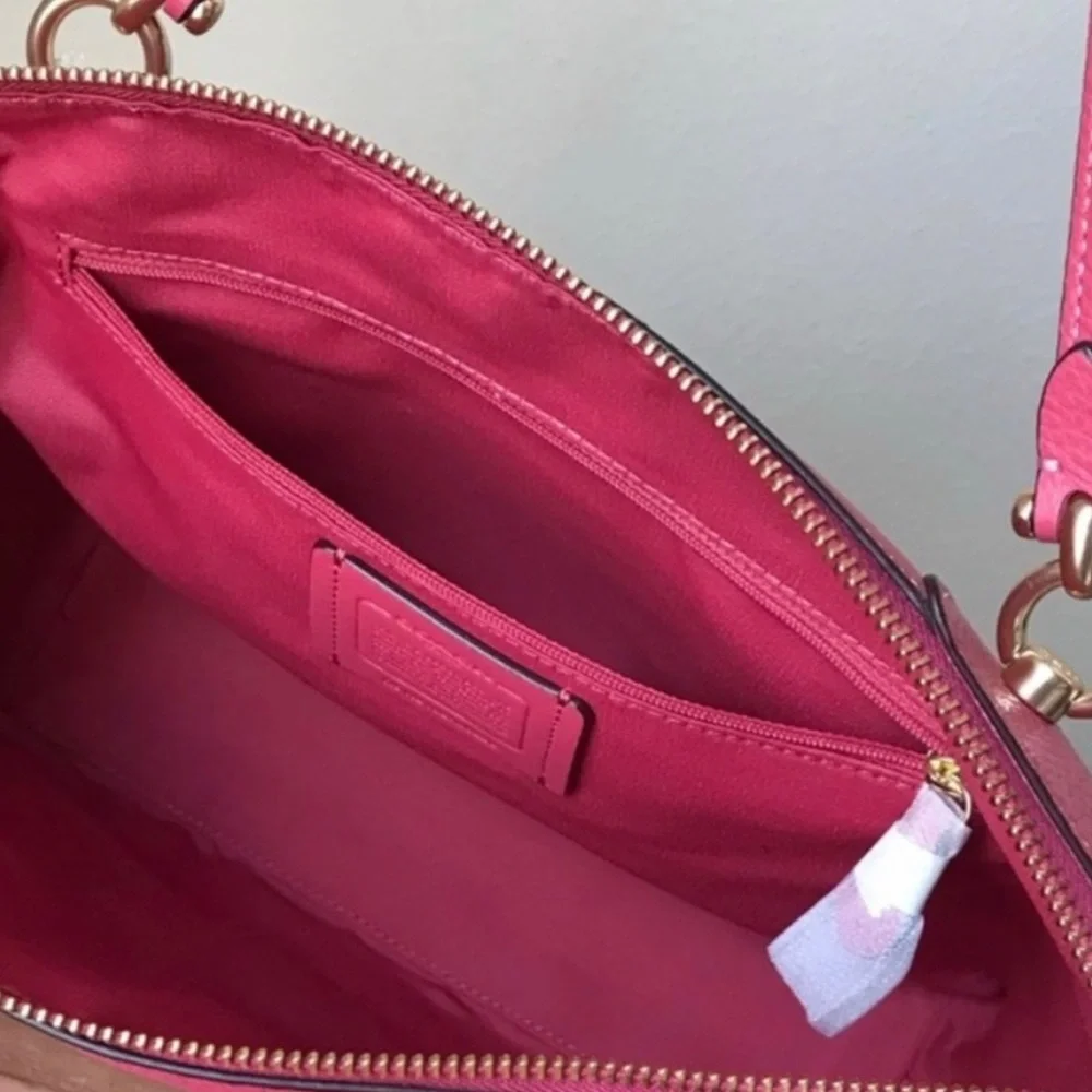 NWOT Coach Kacey Satchel Leather Gold/Strawberry Haze